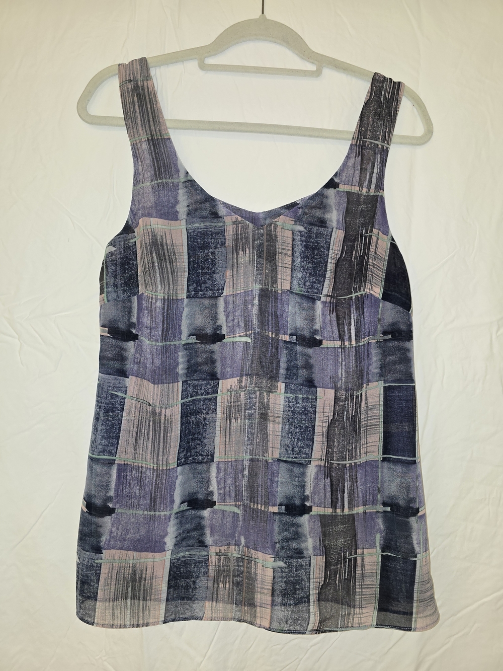 CAbi Purple and Pink Abstract Plaid Tank